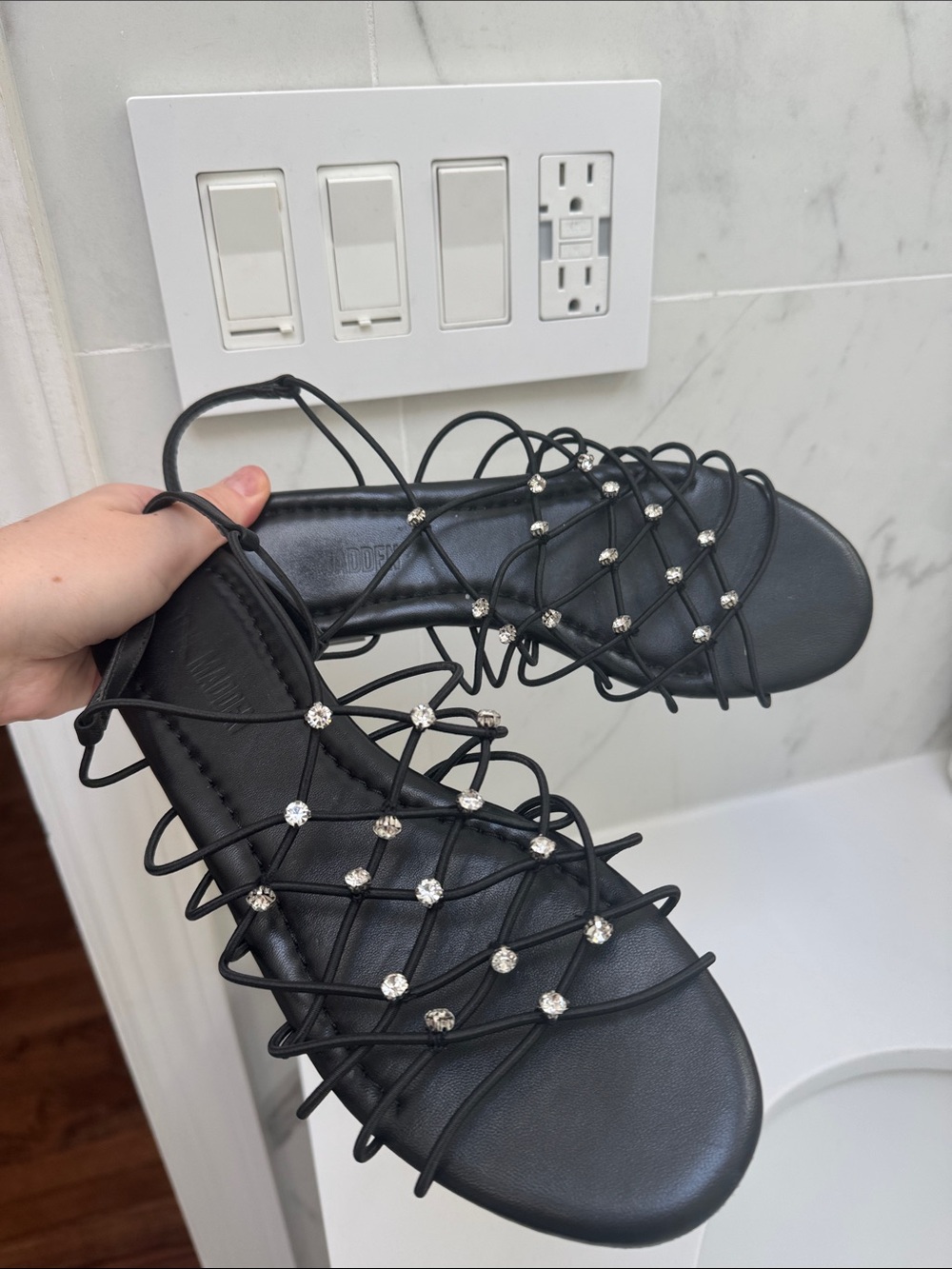 Steve Madden Black Sandals with Rhinestone Accents